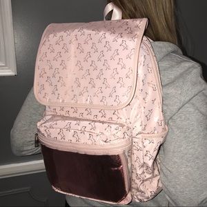 Rose Pink Full size backpack with gold uni…